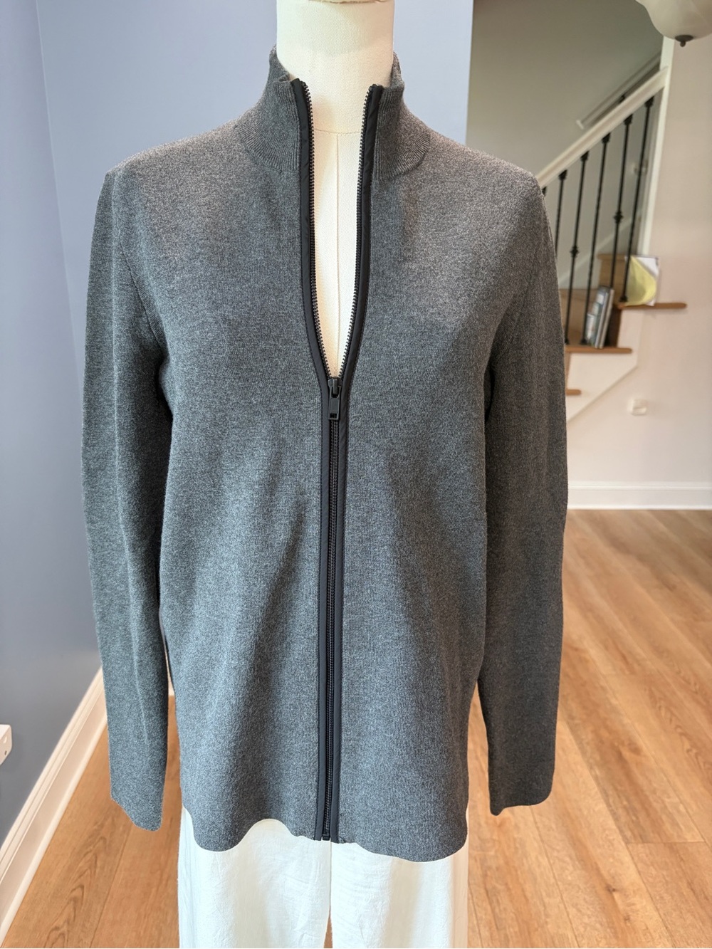 Theory Gray Full Zip Mock Neck Knit Cardigan Jacket XS